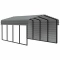 Arrow Storage Products Galvanized Steel Carport, W/ 1-Sided Enclosure, Compact Car Metal Carport Kit, 10'x20'x7', Charcoal CPHC102007ECL1